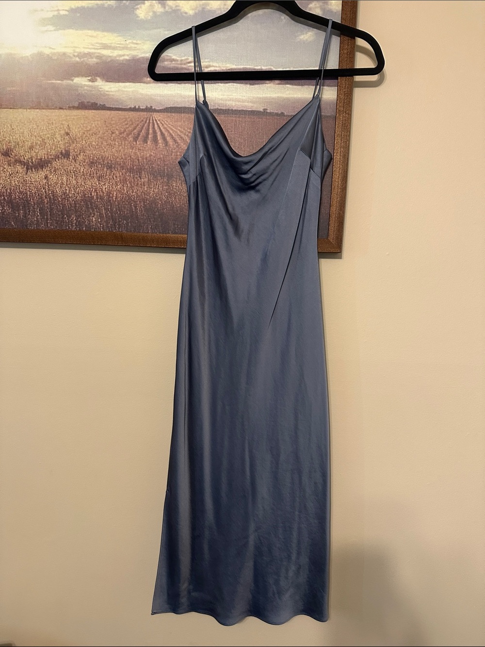 Express Blue Satin Cowl-Neck Slip Dress